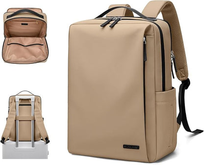 GOLF SUPAGS Imitation Leather Backpack for Women Men Multi-Functional Water-Resistant Casual Daypack for Work, Travel & College Fits 15.6 Inch Laptop (Gravel Brown)