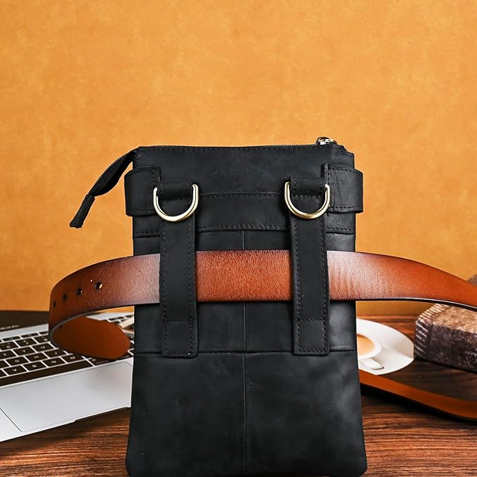 Le'aokuu Mens Genuine Leather Fanny Small Messenger Shoulder Satchel Waist Bag Pack 8711