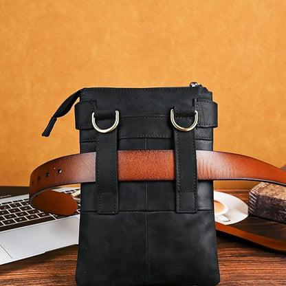 Le'aokuu Mens Genuine Leather Fanny Small Messenger Shoulder Satchel Waist Bag Pack 8711