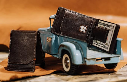 House of Jack Co. Jack Bifold Magnetic Money Clip Wallet for Men, Slim Front Pocket Wallet with Strong Interior Magnetic Clip, ID Window, Full Grain Cowhide, Brown