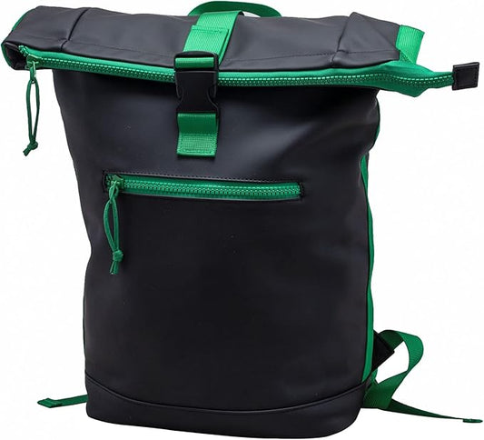 X RAY Roll Top Laptop Backpack for Men Women, PU Leather Expandable Roll Up Backpack Capacity Adjustable 22L Fits 15.6" Laptop, Black/Kelly Green