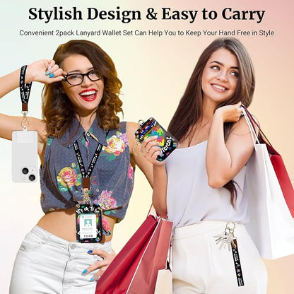 2-in-1 ID Badge Holder & Lanyard Wallet,Multi Use Womens Small Wallet with Zipper Pocket for Women Men with Wristlet and Neck Lanyard 5 Card Slots Work Essential (It's ok to be)