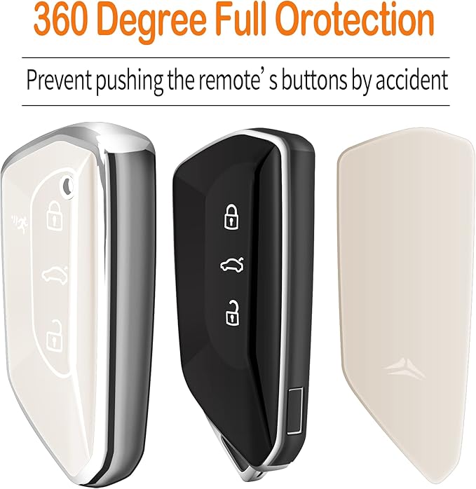 Sindeda for Volkswagen Key Fob Cover with Keychain Soft Full Protection Key Shell Key Case Compatible with VW MK8 Golf/GTI Skoda Octavia (White)
