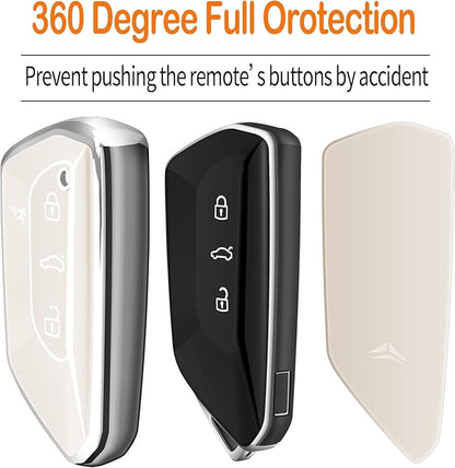 Sindeda for Volkswagen Key Fob Cover with Keychain Soft Full Protection Key Shell Key Case Compatible with VW MK8 Golf/GTI Skoda Octavia (White)