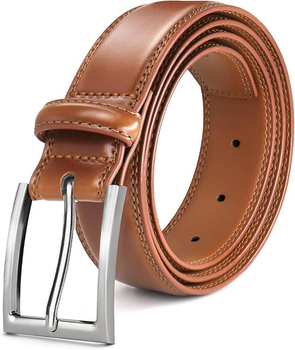 Mens Genuine Leather Dress Belt Classic Casual Belt with Single Prong Buckle for Jeans Pants Work and Business