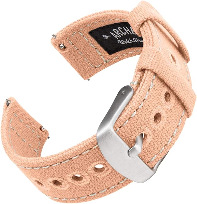 Archer Watch Straps - Canvas Quick Release Watch Bands (Pale Coral, 18mm)