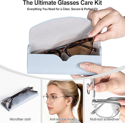 RayLove Ultimate Glasses Case Kit, Hard Shell Sunglasses and Eyeglass Case with Cleaning Cloth, Screwdriver, Ear Hooks