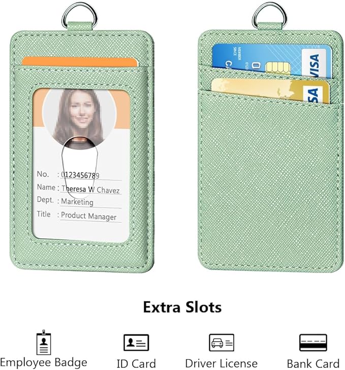 Leather Badge Holder and Adjustable Retractable Lanyards, Quick Release Buckle and Safety Breakaway Lanyards with Swivel Metal Clasp for Offices, Staff, Students, Employees