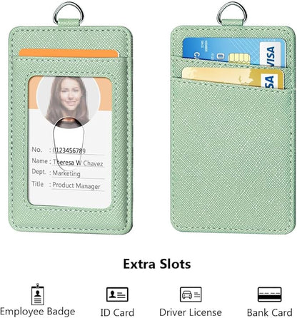 Leather Badge Holder and Adjustable Retractable Lanyards, Quick Release Buckle and Safety Breakaway Lanyards with Swivel Metal Clasp for Offices, Staff, Students, Employees