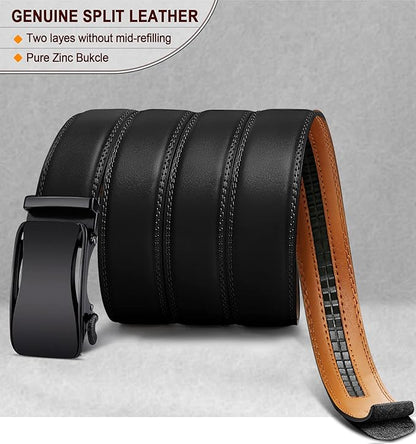 BULLIANT Mens Ratchet Belt,Leather Adjustable Slide Belt For Gift Mens Dress Casual 1 3/8",Size Adjustable