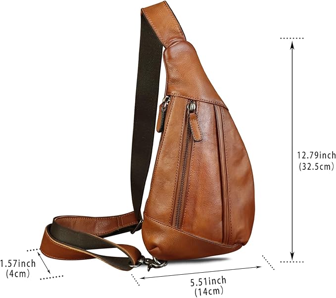 Genuine Leather Sling Bag for Men and Women Vintage Real Leather Crossbody Chest Bags Backpack Purse for Travel Hiking