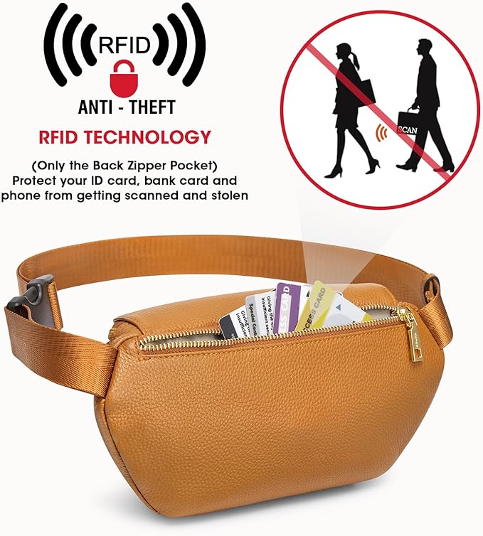 Kattee Fanny Packs for Women, Leather Crossbody Bags for Women Trendy, Small Belt Bag,Fashion Waist Packs with RFID Blocking, Brown