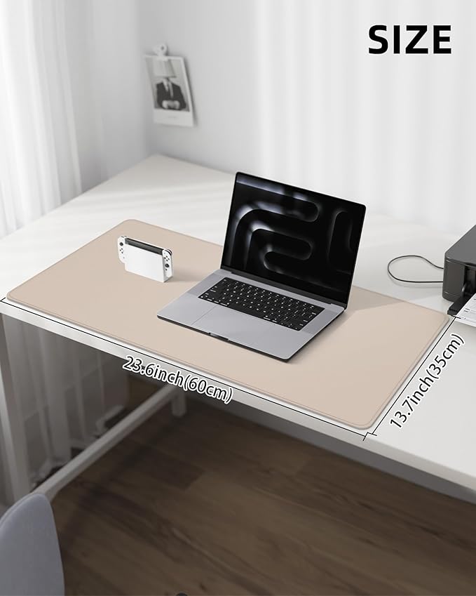 Non-Slip Desk Pad,Desk mat,Large Mouse Pad,Office Desk mat,Waterproof PU Leather Desk Blotter Mat,Laptop Desk Pad,Desk Writing Pad for Office and Home (Beige, 24" x 13.7")