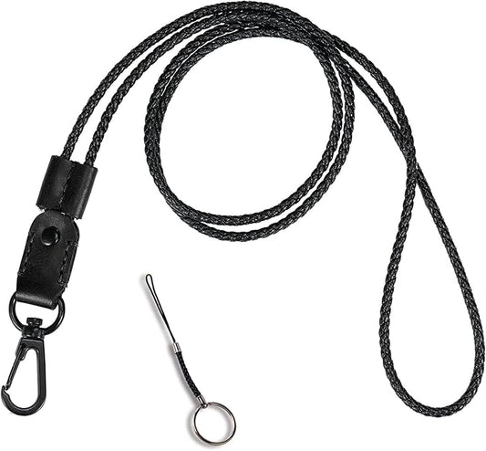Lanyard, Leather Neck Lanyard for keys- Office Black ID Badges Lanyard Keychain with Metal Clasp for Card Holder, Car Keys, Wallet, USB, Phone