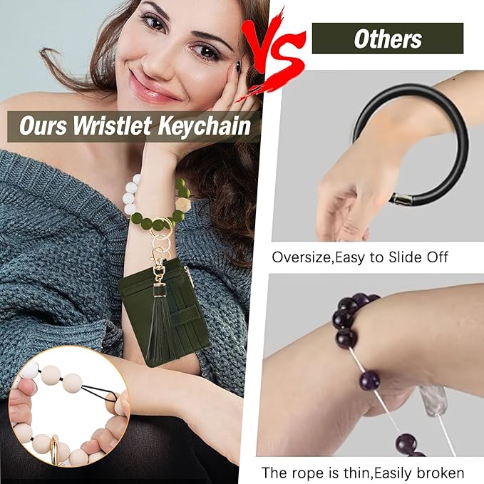 KNGITRYI Wallet Keychain Wristlet for Women,Slim RFID Credit Card Holder Purse Tassel Keychain Bangle Key Ring for Men Women
