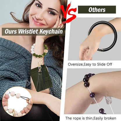 KNGITRYI Wallet Keychain Wristlet for Women,Slim RFID Credit Card Holder Purse Tassel Keychain Bangle Key Ring for Men Women
