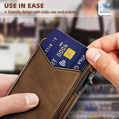 Genuine Leather Wallet for Men Slim Magnetic Flip Bifold with Money Clip and Metal Card Case Holds 9 Cards Ideal for Gifts and Daily Use (Tiger Eye)