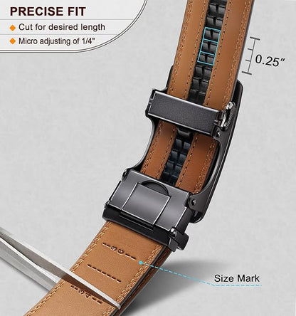 KEMISANT Belt Men, Sliding Ratchet Belt Genuine Leather For Gift Mens Dress Pants Oxfords,Size Adjustable