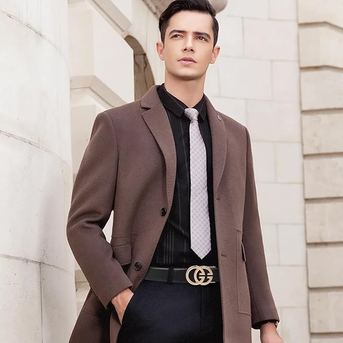Aurolran Men&Womens Leather Dress Belt Business Automatic Buckle Belt Color-Black Silver Gold