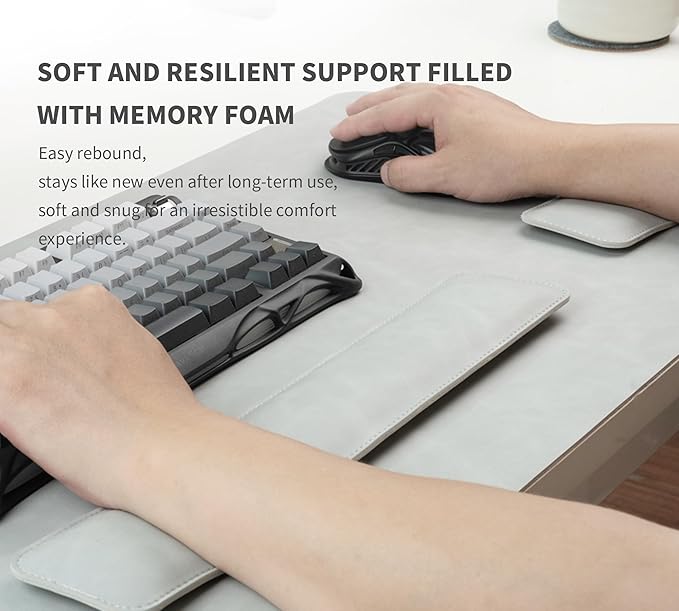 RENMTURE Large Mouse Pad and Keyboard Wrist Rest, Desk Pad for Keyboard and Mouse, Large Gaming Mouse Pad with Wrist Support, Desk Mat for Work and Gaming (Light Gray)
