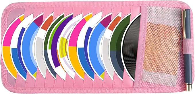TIESOME CD Case Holder for Car, DVD Vehicle Visor Storage Organizer Large Capacity CD Visor Case Car Sun Visor Organizer with 12 DVD Storage Sleeves 1 Mesh Pocket 1 Pen Holder and Elastic Strap(Pink)