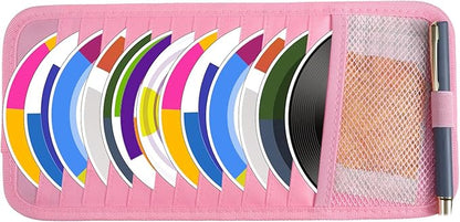 TIESOME CD Case Holder for Car, DVD Vehicle Visor Storage Organizer Large Capacity CD Visor Case Car Sun Visor Organizer with 12 DVD Storage Sleeves 1 Mesh Pocket 1 Pen Holder and Elastic Strap(Pink)