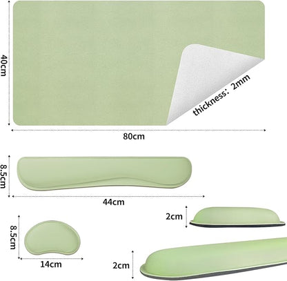 Bloss Leather Desk Mat and Keyboard Wrist Rest, Large Mouse Pad + Keyboard Pad+Mouse Wrist Support, Non-Slip Desk Mat Protector for St Patricks Day(31.5×15.7 Inches, Green)