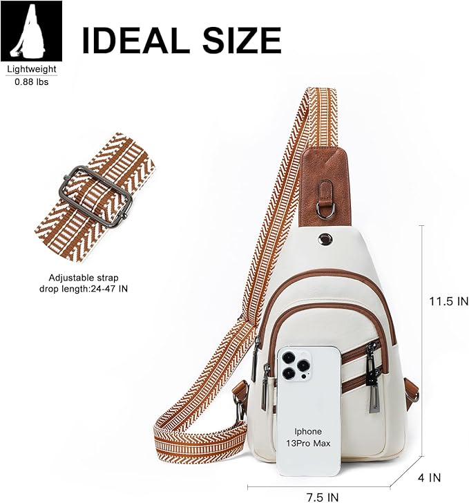 Leresas 7L Crossboydy Sling Bag for Women Vegan Leather Crossbody Purse Fanny Pack Chest Bag for Travel, Beige