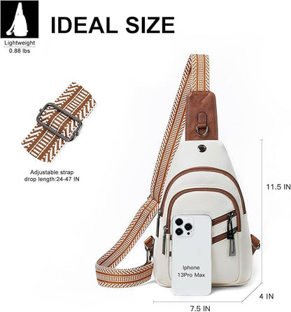 Leresas 7L Crossboydy Sling Bag for Women Vegan Leather Crossbody Purse Fanny Pack Chest Bag for Travel, Beige