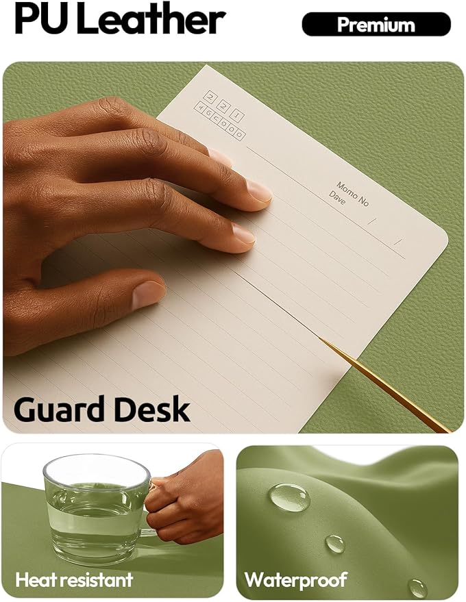 YSAGi Leather Desk Protector, Office Mat, Large Mouse Mat, Non-Slip PU Leather Blotter, Laptop Desk, Waterproof Writing Pad for Office and Home (Green, 47.2" x 23.6")