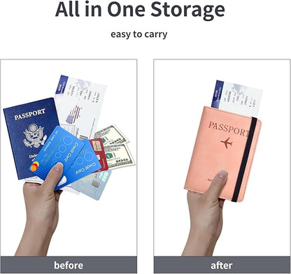 Passport Holder, Passport Cover with Credit Card Slot and Boarding Pass Slot Combo, Passport Wallet Case Book Travel Must Have, RFID Blocking Leather Travel Accessories, Pink