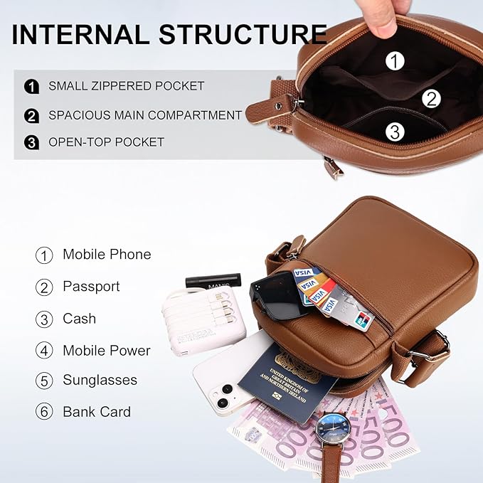 Leathario Men's Crossbody Shoulder Bag, Genuine Leather Small Messenger Satchel for Work Business Travel, Black Side Purse