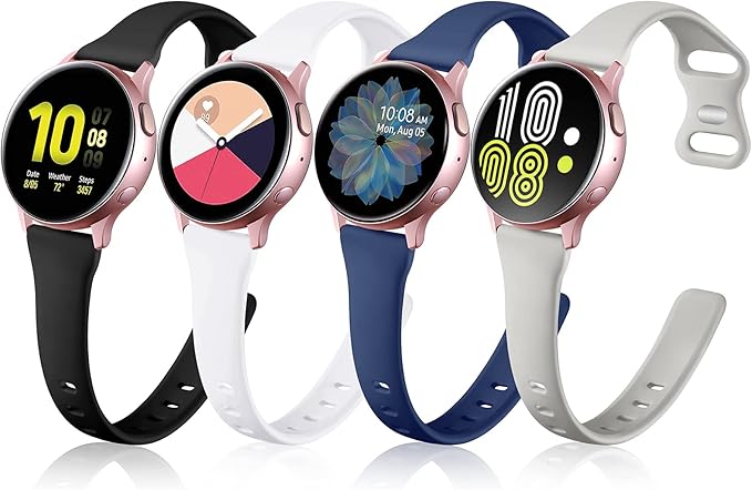 GEAK Compatible with Samsung Galaxy Watch 7 6 Band/Galaxy Watch 4 5 Band 40mm 44mm,20mm Soft Slim Silicone Replacement Strap for Samsung Watch 4 5 6 7 Bands Active 2 Large Black/White/Gray/Navy