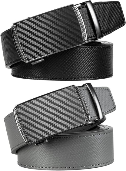 Founders & C Mens Belt 2 Pack,Leather Ratchet Click Belt Dress with Slide Buckle 1 3/8" in Gift Set Box- Size Adjustable