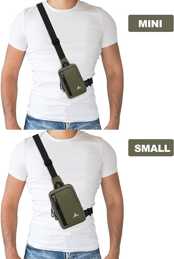 Peicees Small Crossbody Bag for Men Women Mini Sling Bag Travel Running Phone Daypack Cross Body Shoulder Bags, 2 Sizes, Mini Army Green