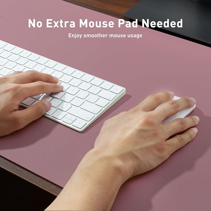 Aothia Leather Desk Pad Protector, Mouse Pad, Office Desk Mat, 31.5" x 15.7" Non-Slip PU Leather Desk Blotter, Laptop Desk Pad, Waterproof Desk Writing Pad for Office and Home (Dark Pink)
