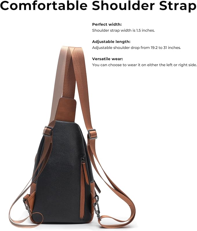 Alldaily Large Sling Bag for Women Crossbody Purse Leather Fashionable Trendy Chest Bag for Travel, Fanny Pack (Brown&Black)