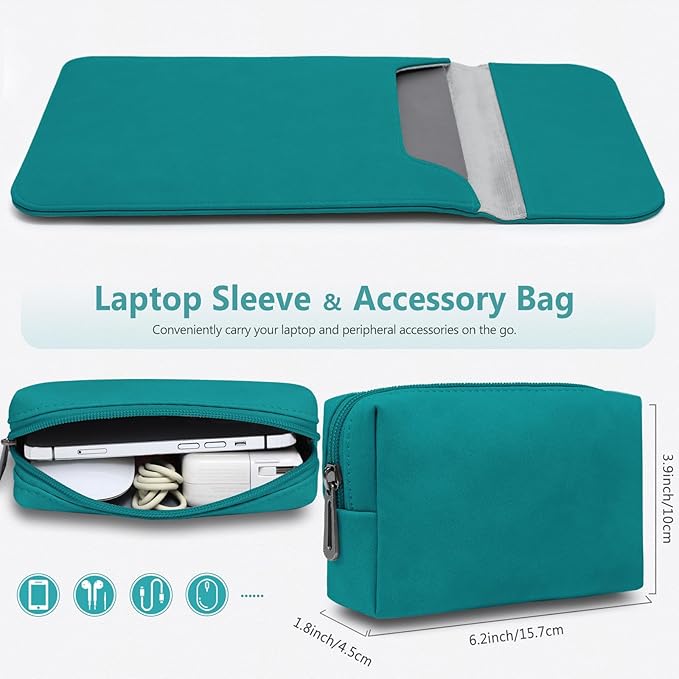 HYZUO 15-16 Inch Laptop Sleeve for MacBook Pro 16 M5/M4/M3/M2/M1 Pro/Max A3428 A3429 A3403 A3186 2026-2019, MacBook Pro 15 2015-2012, XPS 15, Faux Suede Leather Case with Accessory Bag, Deep Teal