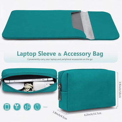 HYZUO 15-16 Inch Laptop Sleeve for MacBook Pro 16 M5/M4/M3/M2/M1 Pro/Max A3428 A3429 A3403 A3186 2026-2019, MacBook Pro 15 2015-2012, XPS 15, Faux Suede Leather Case with Accessory Bag, Deep Teal