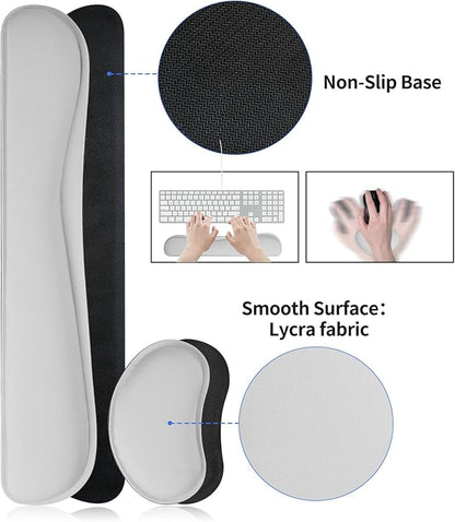Bloss Leather Desk Pad and Keyboard Wrist Rest, Large Mouse Pad + Keyboard Pad+Mouse Wrist Support, Non-Slip Desk Mat Protector for Office, Home(31.5×15.7 Inches, Light Grey)