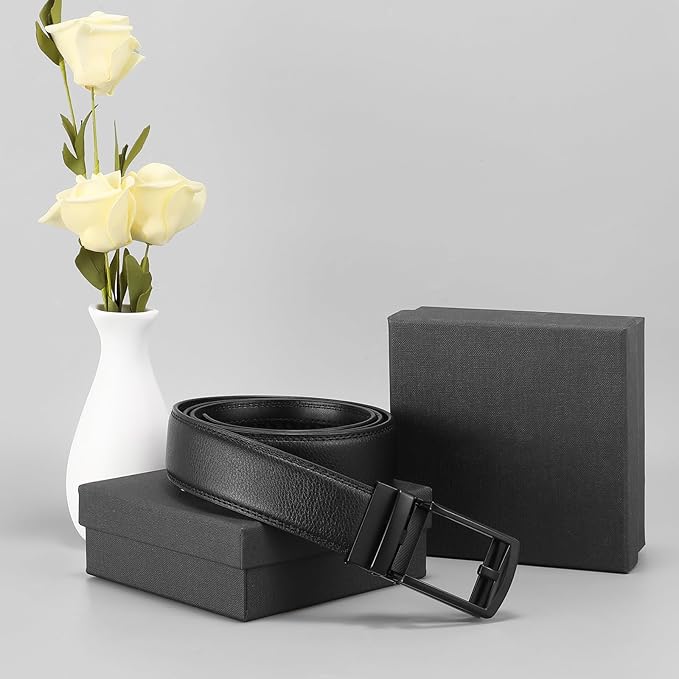 GAEKEAO Ratchet Belt for Men Genuine Leather 1 3/8" - Micro-Adjust Buckle Trim to Fit Dress Belt Casual to Formal Gift Boxed