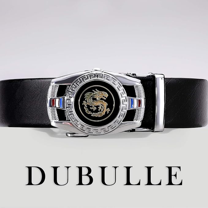 Dubulle Designer Mens Belts, Sliding Automatic Buckle Ratchet Dress Belt TOP Genuine Leather Strap Gifts