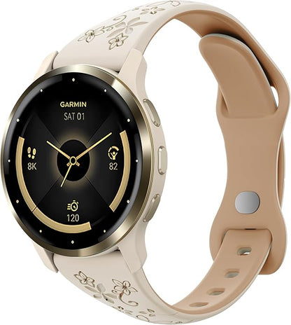 Laband 18mm Floral Engraved Band Compatible With Garmin Venu 3S 41mm/Venu 2S/Vivoactive 4S/Vivomove 3S/Venu 4 41mm/Forerunner 255S/Forerunner 265S,Soft Slim Silicone Cute Embossed Flower Strap for Men