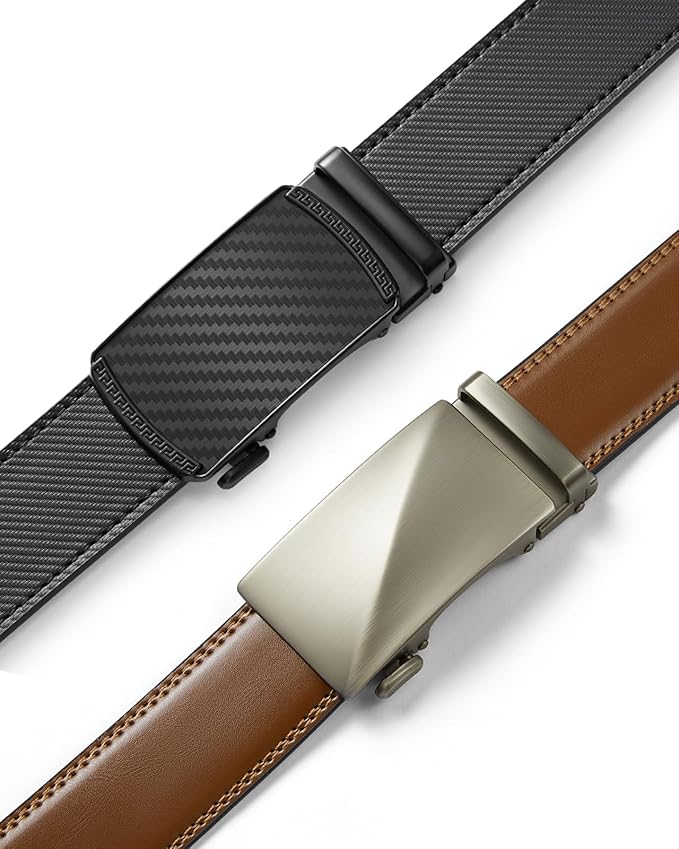 BOSTANTEN Ratchet Leather Belt For Men 2 Pack Dress and Casual with Adjustable Buckle, Trim to Fit