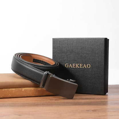 GAEKEAO Mens Belt Leather Micro-Adjust Buckle Ratchet Belts for Men Dress Casual to Formal Trim to Fit with Gift Box (35mm)