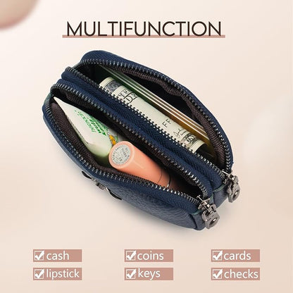imeetu Women Leather Coin Purse, Small 2 Zippered Change Pouch Wallet