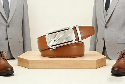 Lingli Men's Belt,Ratchet Dress Belt with Automatic Buckle Brown/Black-Trim to Fit-35mm wide