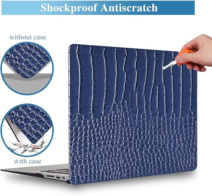 KEROM Compatible for Crocodile MacBook Pro 13 Inch Case 2025-2016 M2 M1 A2338 A2289 A2251 A2159 A1989 A1706 A1708, Textured Aligator Skin Snakeskin PU Leather Hardshell & Keyboard Cover, Blue