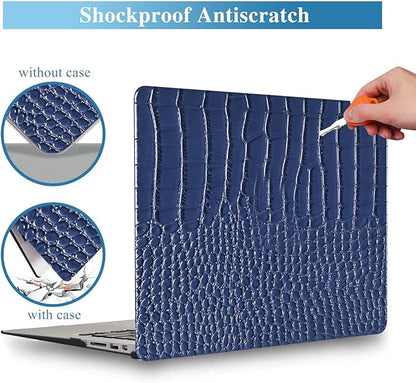 KEROM Compatible for Crocodile MacBook Pro 13 Inch Case 2025-2016 M2 M1 A2338 A2289 A2251 A2159 A1989 A1706 A1708, Textured Aligator Skin Snakeskin PU Leather Hardshell & Keyboard Cover, Blue