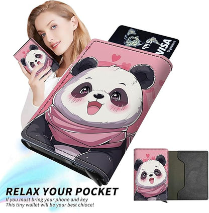 Pink Panda Minimalist Wallet for Men, Pop Up Card Case Wallet for Women, PU Leather Automatic Credit Card Holder Metal Money Clip Wallet RFID Blocking Bifold Pocket Wallet